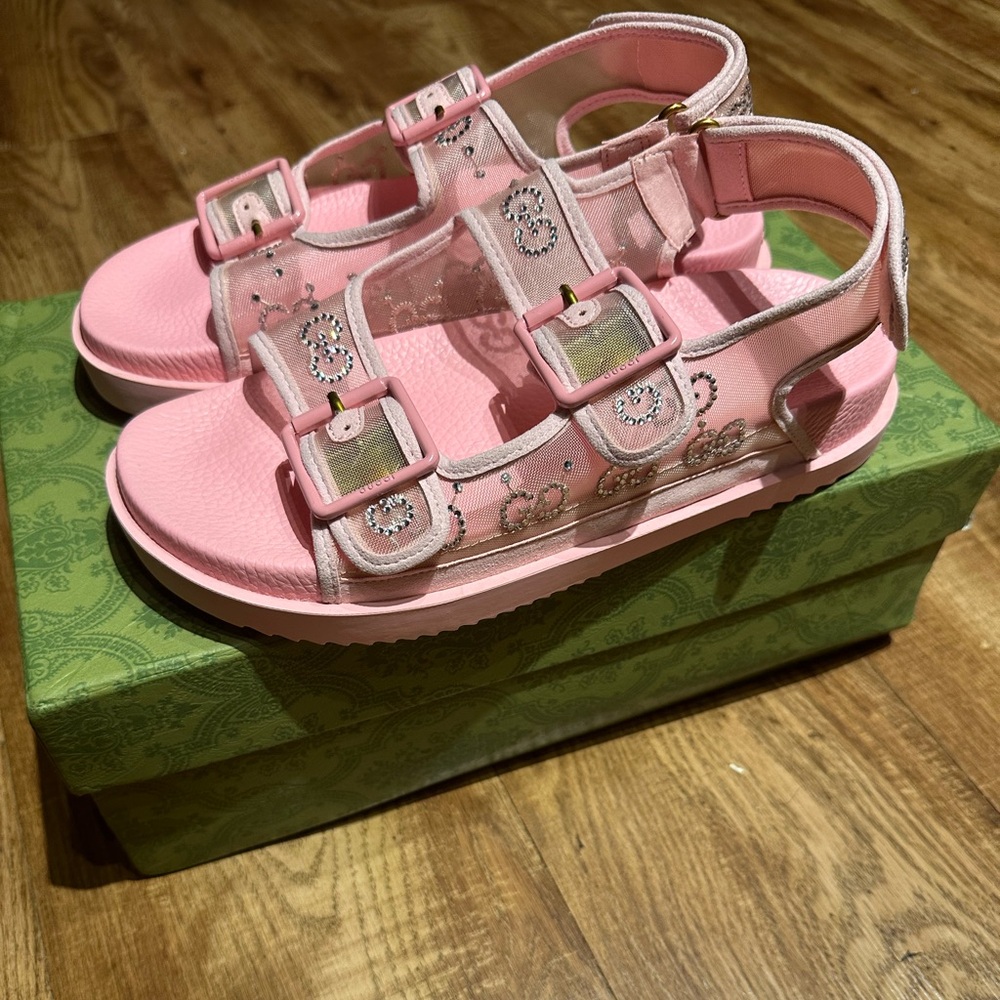 Pink Rhinestone Mesh Dad Sandals